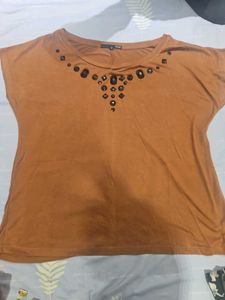 Brown Embellished T-Shirt