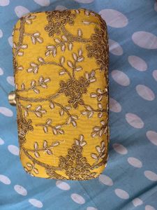 Yellow Embroidered Clutch