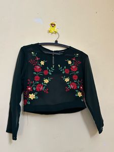 Sheer Embroidered Floral Crop Top