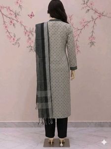 Elegant Grey Printed Kurta Set with Dupatta
