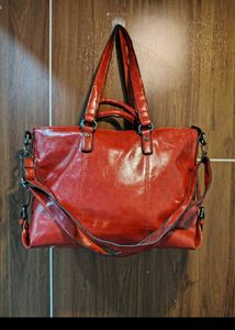 Chic Red Faux Leather Tote Bag