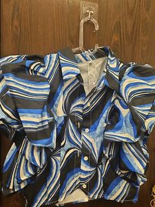 Abstract Print Ruffled Sleeve Top