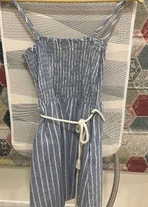 Blue Striped Smocked Midi Dress  Size S