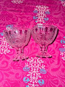 Unused Set of 2 Crystal Cut Glass Dessert Bowls