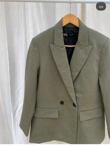Zara Olive Double-Breasted Blazer