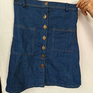 Classic Blue Denim A-Line Skirt