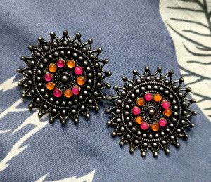 Bohemian Sunburst Earrings with Ring