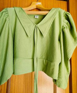Green Puff Sleeve Tie Top