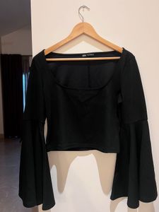 Black Bell Sleeve Crop Top