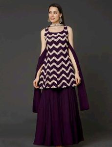 Stylish Purple Kurta Set with White Zigzag Print