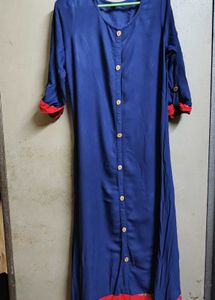 Blue Kurta with Red Accents