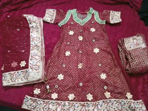 Maroon Khada Dupatta Set Heavy Pearl & Zari work