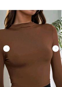 Brown Long Sleeve Mock Neck Crop Top