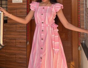 Pink Striped Midi Dress