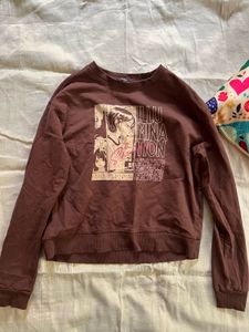 Oversized Chocolate Brown Manga Graphic Sweatshirt