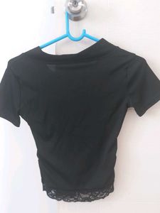 Black Lace Trim V-Neck Top