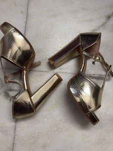 Stylish Gold T-Strap Heels
