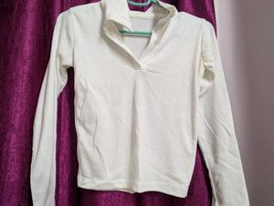White Ribbed Polo Croped Top