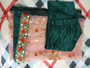 Elegant Green Embroidered 58inch Gown