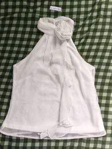 Elegant White Halter Neck Top with Flower Detail