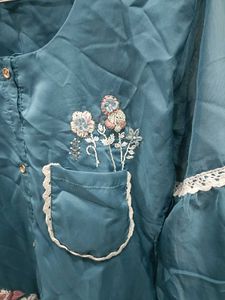 Blue Floral Embroidered co-ord Set for women