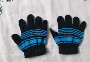 Blue Striped Winter Gloves