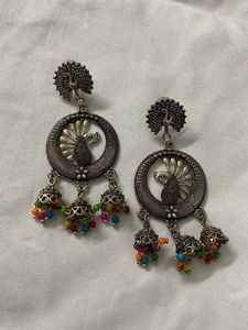 Peacock Jhumka Long Earrings