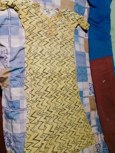 Yellow Zigzag Print Cotton Kurta