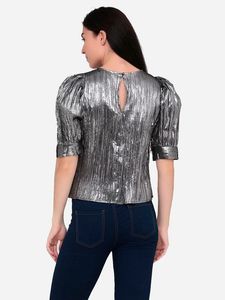 Sparkly Silver Puff Sleeve Top