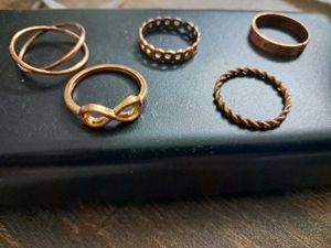 Boho Copper Tone Ring Set: 5