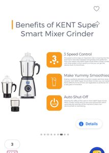 Kent Mixer Grinder Unused With 3 Jars