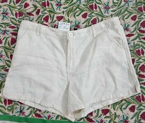 MANGO Chic Cream Linen Shorts