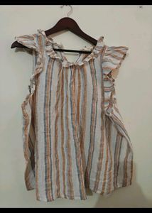 Chic Striped Ruffle Neck Top