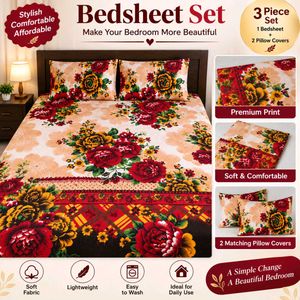 Beautiful Floral Printed Bedsheet with 2 Pillow Co