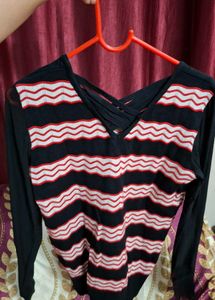Striped Long Sleeve Top with criss cross back