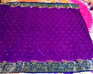 Purple Embroidered Party Wear Saree