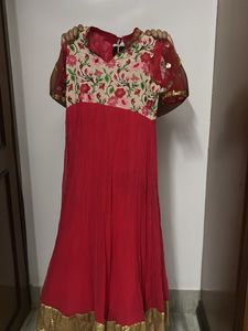 Elegant Red Floral Anarkali Gown