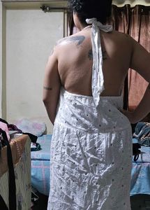 White Broderie Anglaise Halter Dress