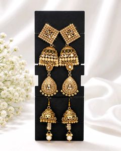 Exquisite 4 Gold Jhumka Earrings with Pearls