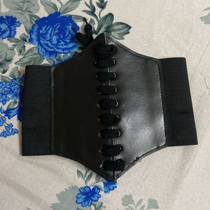 Black Faux Leather Corset Belt