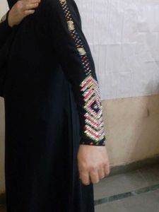 Elegant Black Abaya with Embellished Sleeves