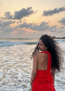 Red Halterneck Ruched Mini Dress