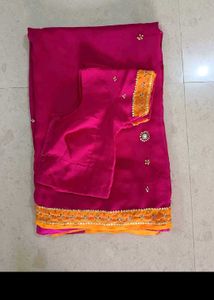 Stunning Embroidered Pink and Yellow saree
