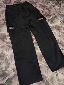 Urbanic Black Cargo Pants with Cut-Outs