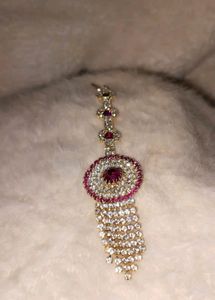Pink And White Stone Maang Tika