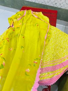 Yellow Floral Kurta Set with Dupatta