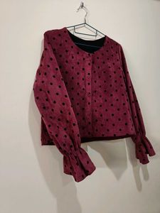 Maroon Polka Dot Button-Up Top