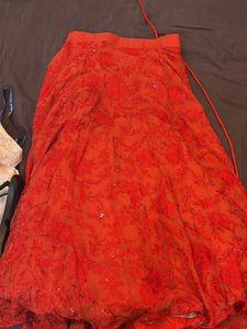 Elegant Red Embroidered Lehenga Skirt