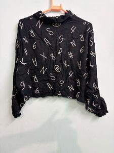 Black Graphic Print Button-Up Shirt