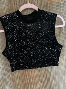 Sparkly Black Velvet Crop Top&amp; Skirt set